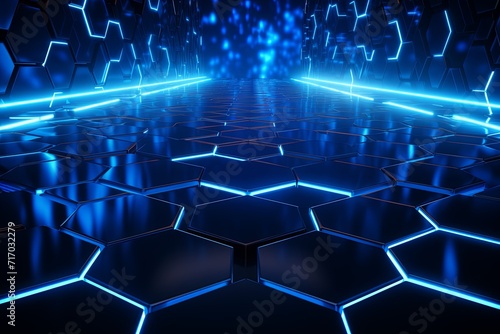Abstract futuristic digital geometric technology hexagon background with glowing lights