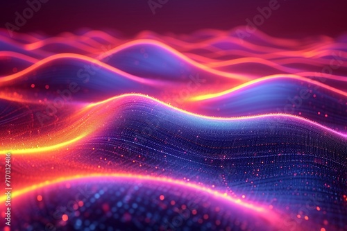 Vibrant, 3D neon wave curving elegantly, iridescent. Colorful, abstract holographic backdrop. High-definition, realistic style. © MalikAbdul