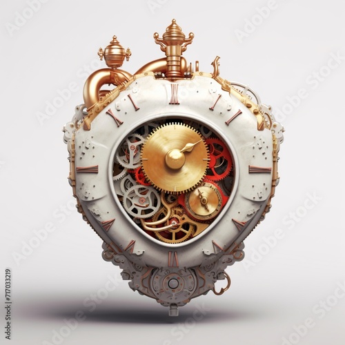 Mechanical heart steampunk gears clock clipart illustration white background