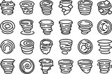 Cyclone twister cloud icons set outline vector. Tornado wind. Storm disaster