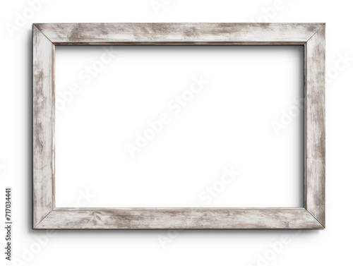 Rustic Distressed White Wood Frame Picture frame isolated on white background, Empty Space for Art and Photography Decoration