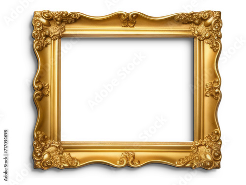 Vintage Ornate Gold Leaf Frame Picture frame isolated on white background, Empty Space for Art and Photography Decoration