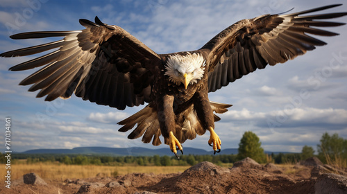 Bald Eagle Fishing, Soring down, Open Wings
