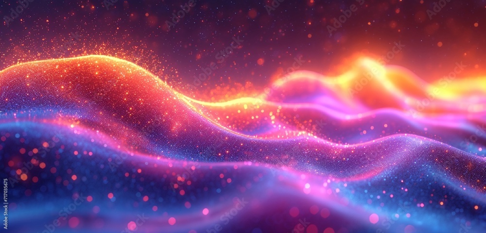 Vibrant, 3D neon wave, fluid and shimmering, set against a bright, holographic abstract backdrop. Realistic HD camera effect. Vibrant, 3D neon wave, fluid and shimmering, set against a bright, holographic abstract backdrop. Realistic HD camera effect.