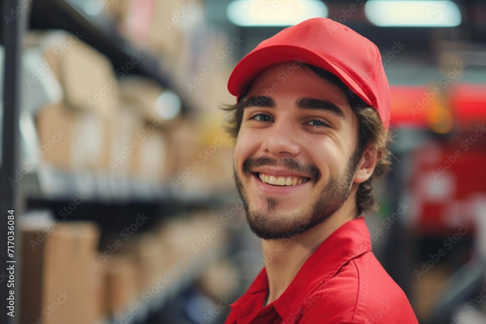 Smiling young male postman in post office Smiling young male postman in post office