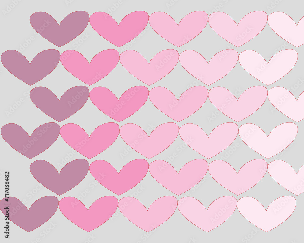 fondo de corazones en tonos rosa diferentes colores y fondo gris diseño día de san Valentín