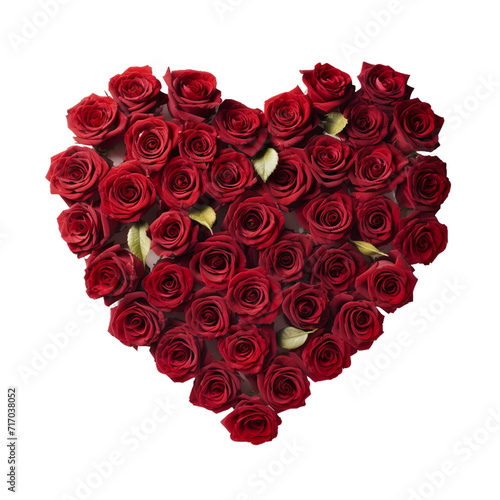 heart made of red roses is on a white background