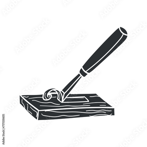 Wood Engraving Icon Silhouette Illustration. Chisel Vector Graphic Pictogram Symbol Clip Art. Doodle Sketch Black Sign.