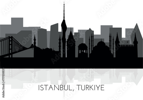 Istanbul, Turkiye skyline, silhouette. This illustration represents the country with its most notable buildings. Vector is fully editable, every object is holistic and movable