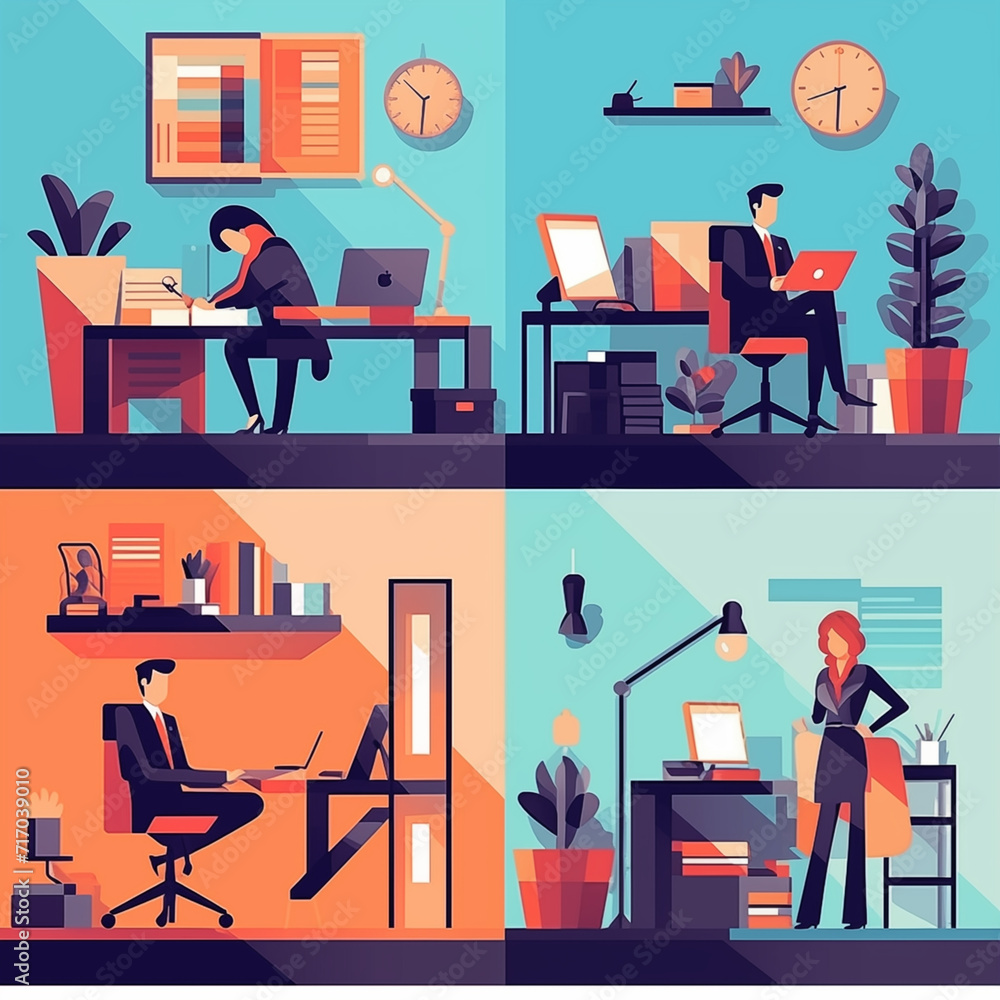 Illustration flat design set of business people working and People from various professions. Illustration flat design set of business people working and People from various professions.