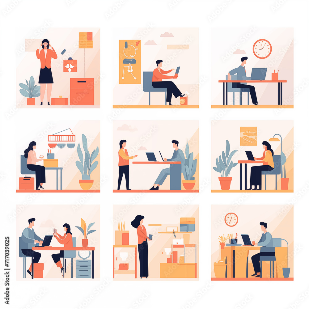 Illustration flat design set of business people working and People from various professions.