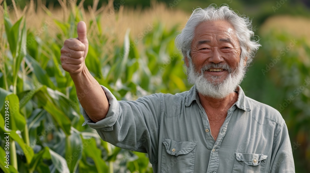 Old senior farmer Asian man is standing in a field Old senior farmer Asian man is standing in a field
