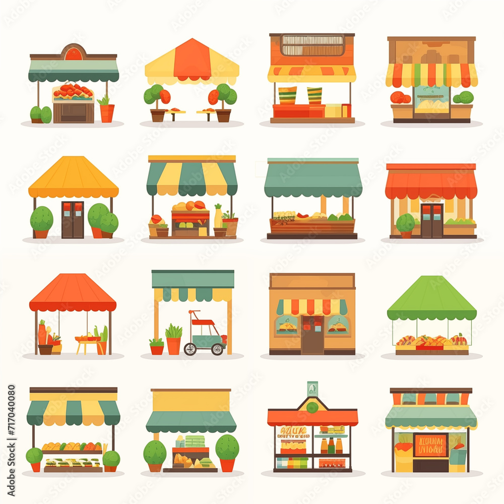 Illustration Flat Design Set of small shop isolate on white background. Illustration Flat Design Set of small shop isolate on white background.
