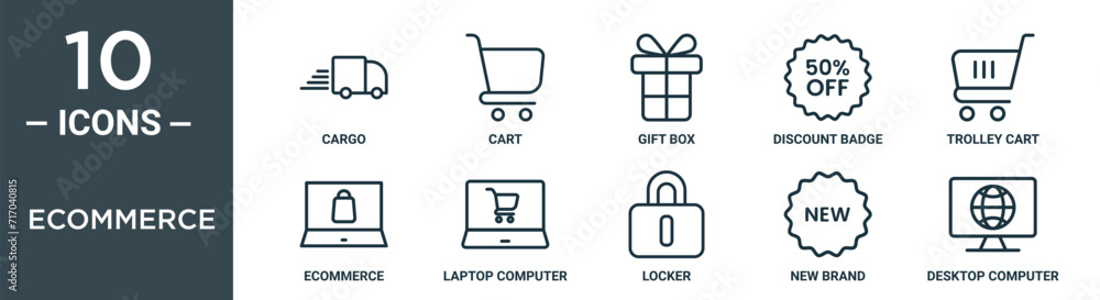 ecommerce outline icon set includes thin line cargo, cart, gift box ...