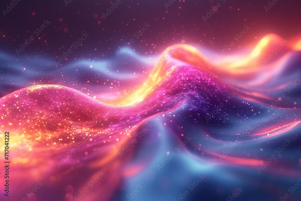 Vibrant, curved neon wave in 3D with a holographic sheen. Set against a colorful, abstract background for depth. HD realism. Vibrant, curved neon wave in 3D with a holographic sheen. Set against a colorful, abstract background for depth. HD realism.