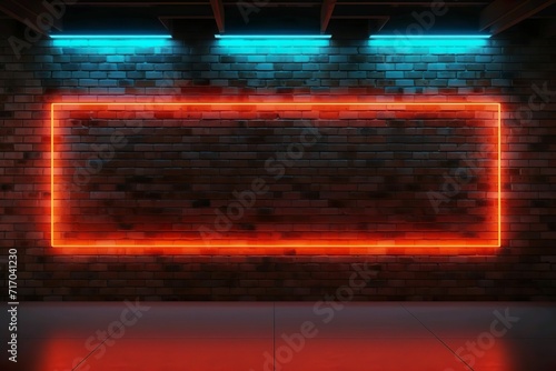 Neon Modern Futuristic Lights on Grunge Brick Wall. Generative ai © Dima