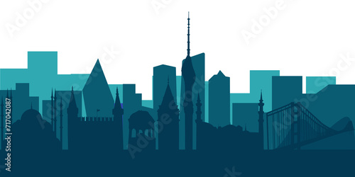 Istanbul, Turkiye skyline, silhouette. This illustration represents the country with its most notable buildings. Vector is fully editable, every object is holistic and movable photo