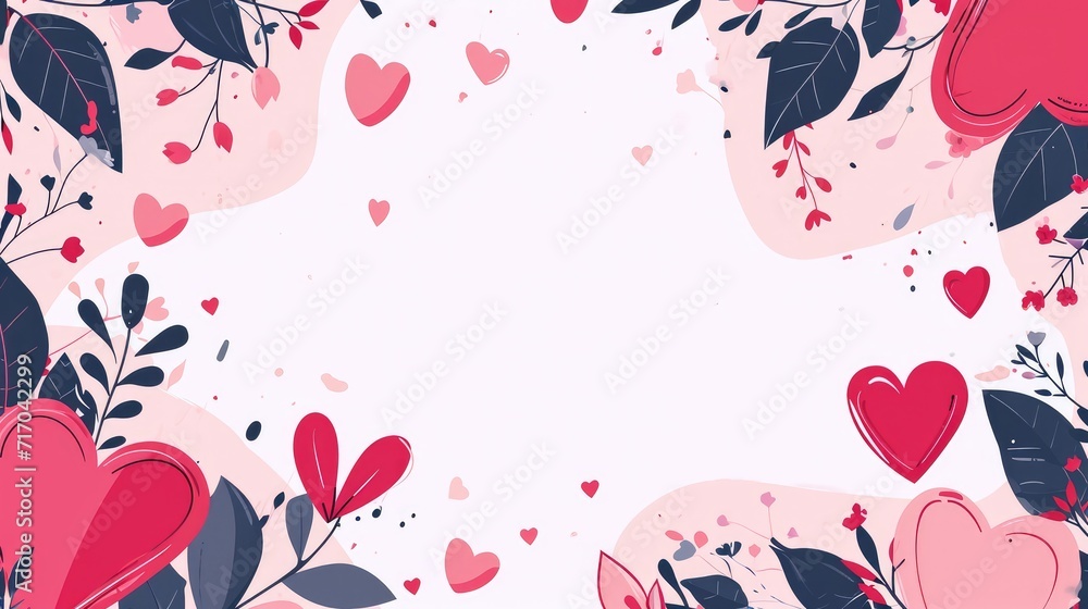 Valentine's day background with hearts and leaves. 