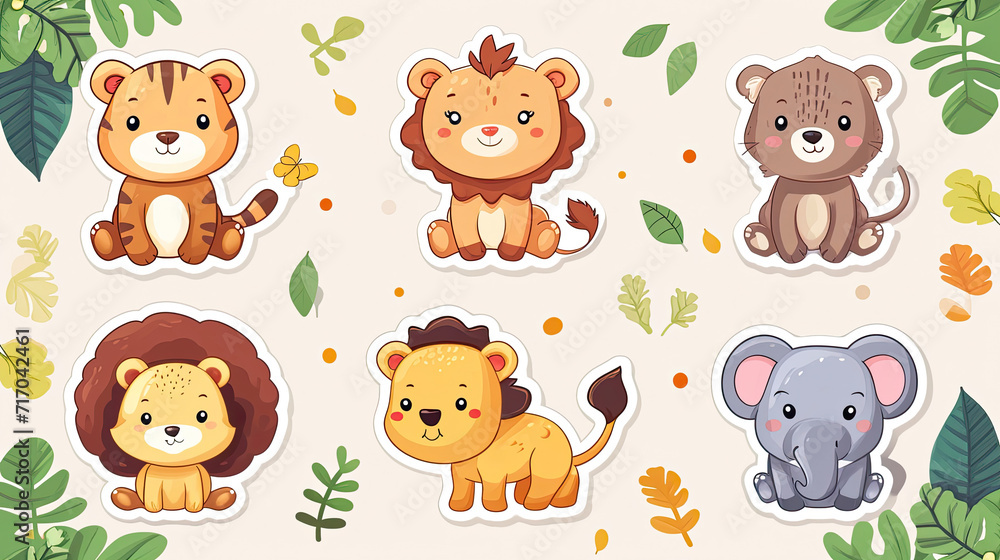 Cartoon Jungle Animal Stickers Cartoon Jungle Animal Stickers