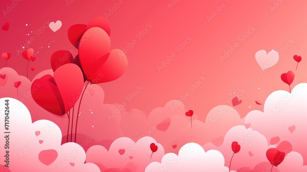 Valentine's day background with hearts and clouds. 