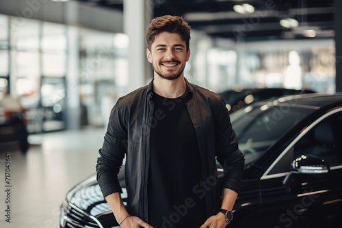Confident and friendly car dealership owner standing in showroom © Daniel Jędzura