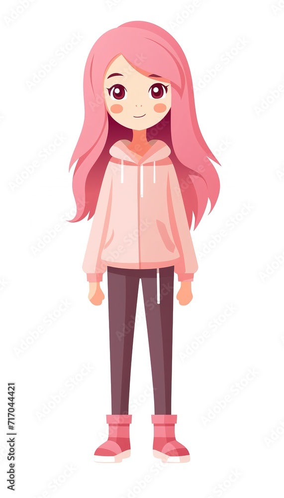 Vector style 2d pink girl character front full picture, on white background, flat design style minimal cartoon 2d Vector style 2d pink girl character front full picture, on white background, flat design style minimal cartoon 2d