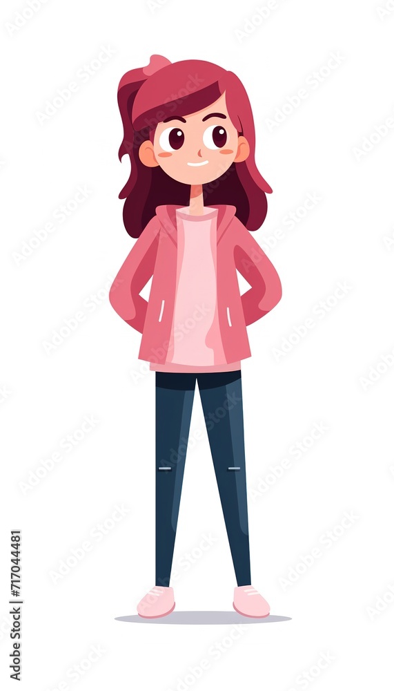 Vector style 2d pink girl character front full picture, on white background, flat design style minimal cartoon 2d Vector style 2d pink girl character front full picture, on white background, flat design style minimal cartoon 2d