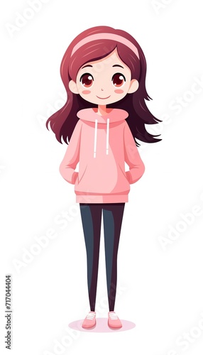 Vector style 2d pink girl character front full picture, on white background, flat design style minimal cartoon 2d 