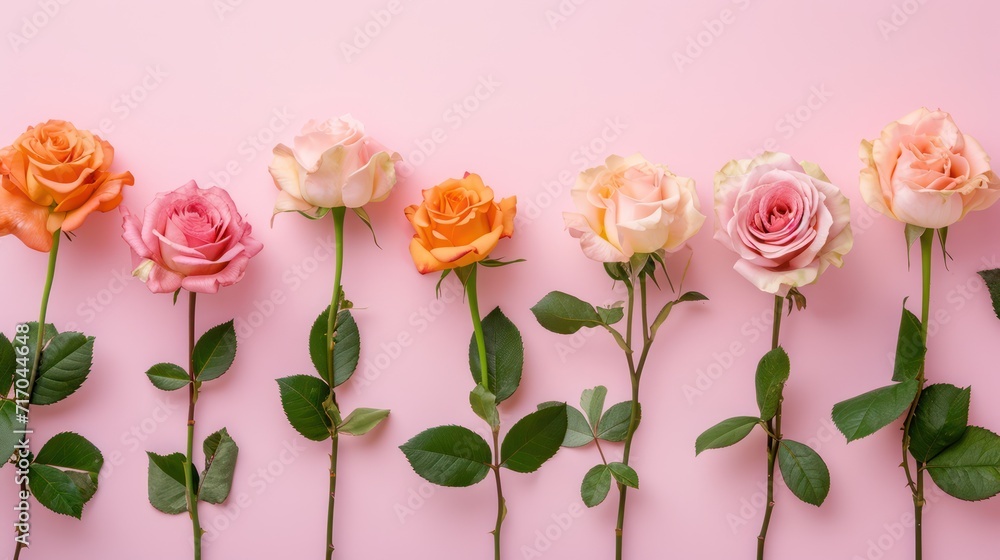 Fototapeta premium Composition of various roses. Floral background. For cards and banners