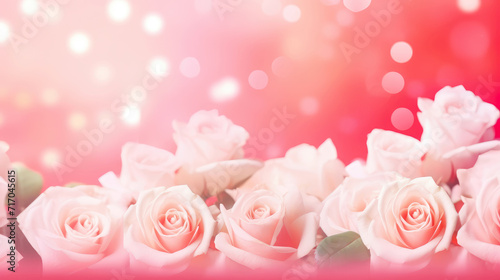 Pink gradient background with pink roses  Festive background banner with bokeh. For Mother s Day  March 8 international Women s Day  birthday  Spring Easter Holiday Concept. Copy space.