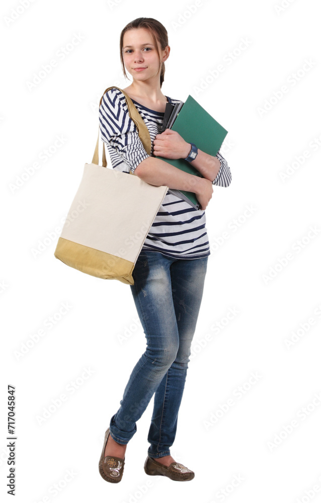 Teenager schoolgirl with textbooks Teenager schoolgirl with textbooks