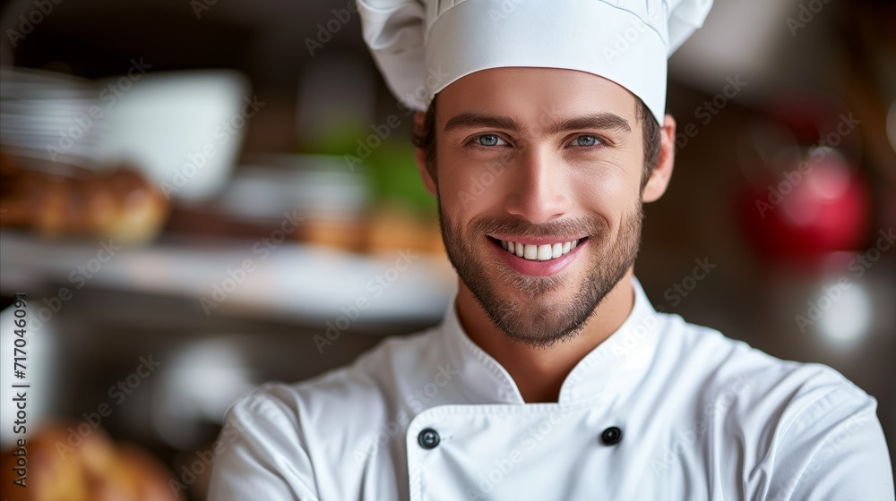 Professional smiling male chef in restaurant kitchen