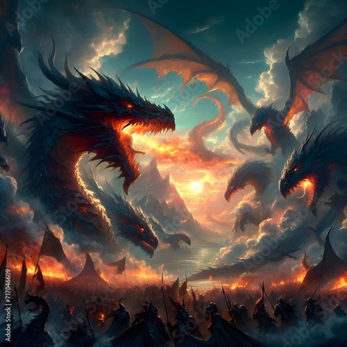 landscape with fire dragon fantasy