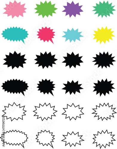 Speech Bubble black or colorful icon set. Talk bubble. Cloud speech bubbles collection. Vector line or flat isolated on transparent background. Outline vintage design, pop art trendy style chat symbol