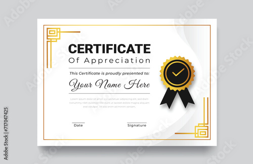 Modern Gold certificate appreciation, certificate achievement template, award, achievement, certificate of recognition, excellence, certificate border, completion template certificate design template