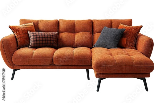stylist and royal Modern orange textile sofa on isolated white background.