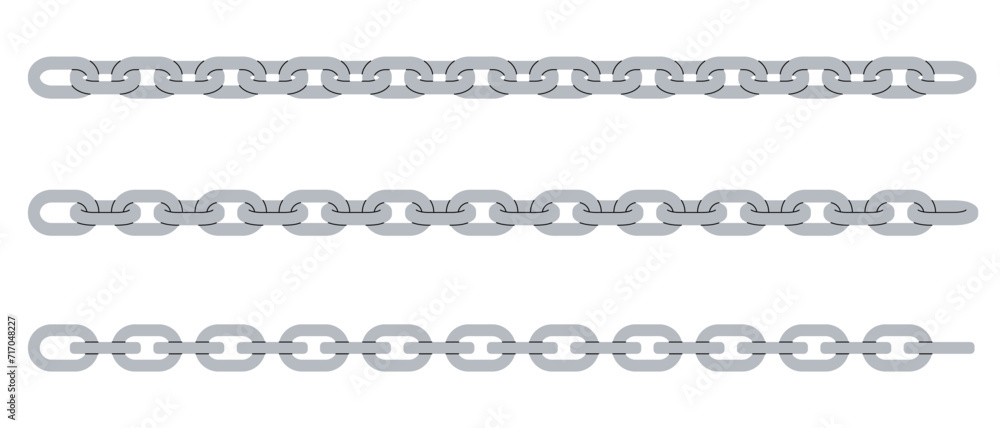 Set chains drawn by hand. Flat color illustration. Seamless straight line links. Set chains drawn by hand. Flat color illustration. Seamless straight line links.