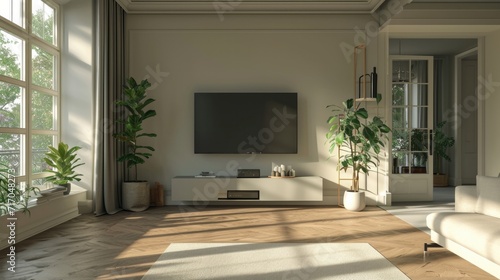 Living Room Interior With Smart Tv