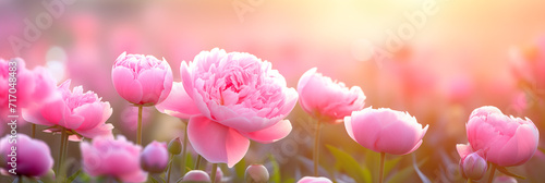 Beautiful pink peonies.Banner background