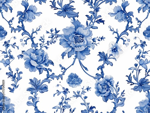 blue porcelain seamless flowers pattern