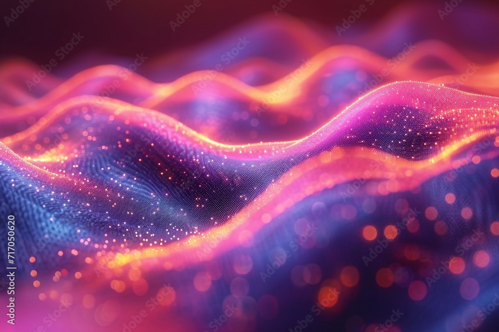 Vibrant neon wave in fluid 3D motion, iridescent. Set against a holographic, abstract colorful background. Realistic HD effect. Vibrant neon wave in fluid 3D motion, iridescent. Set against a holographic, abstract colorful background. Realistic HD effect.