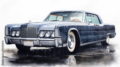Old model Lincoln continental black car watercolor painting illustration Image © Indronath