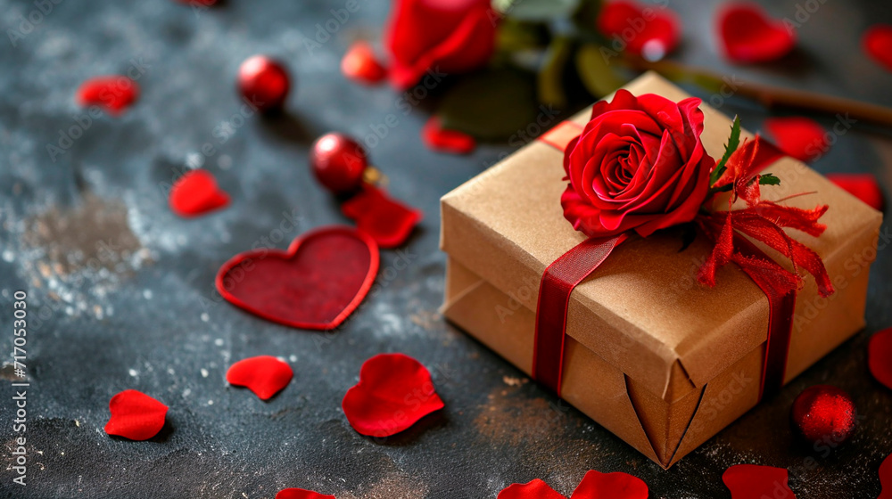 Gift heart and red rose. Selective focus. Gift heart and red rose. Selective focus.