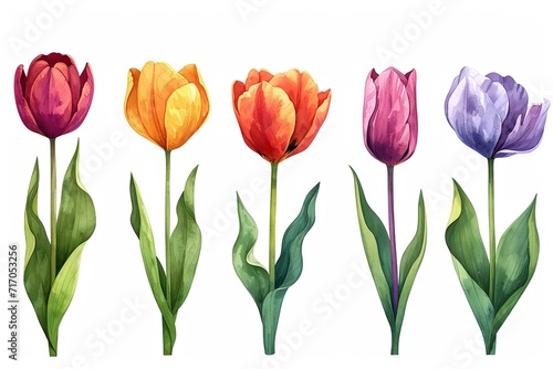 Tulips icons or sign on white background. Spring Flowers symbol. Colorful design