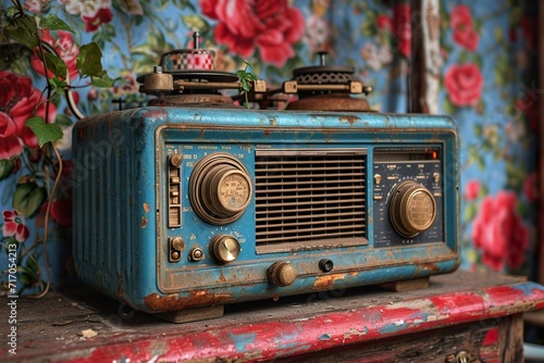 Vintage filteturquoise of old retro radio