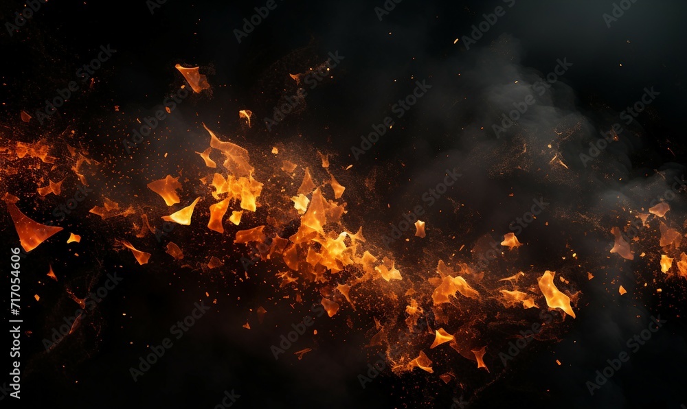 Fire flames with sparks on black background. Design element. 3D illustration