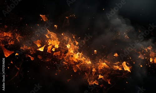 Fire flames with sparks on black background. Design element. 3D illustration © Digital Waves