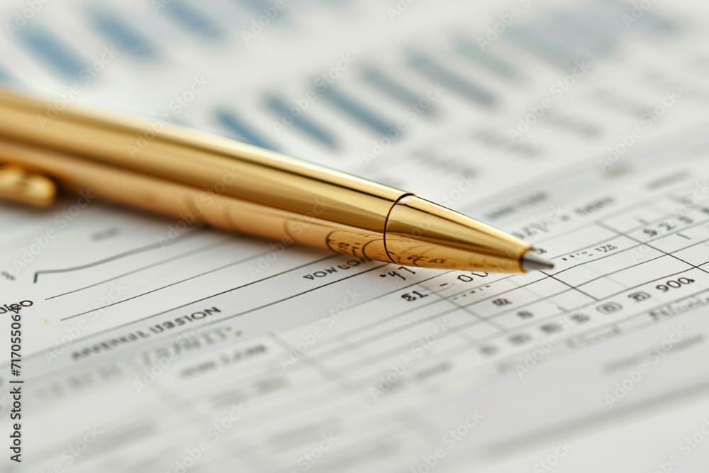 elegance of a close-up of a golden pen on financial documents, highlighting the precision and attention to detail in a minimalistic style elegance of a close-up of a golden pen on financial documents, highlighting the precision and attention to detail in a minimalistic style