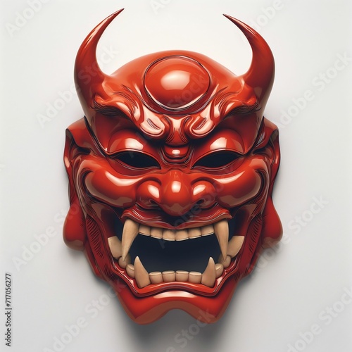 a Red Oni demon face mask isolated on a white background photo