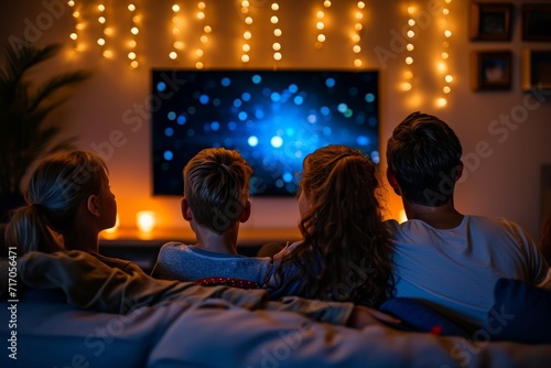 family watching tv together at home